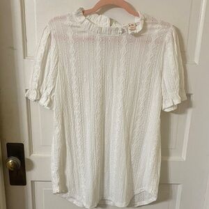 7th Ray White Textured Blouse Brand New Made in the USA Small